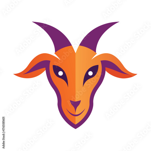 Flat Color Goat Head Logo Modern Bold Emblem