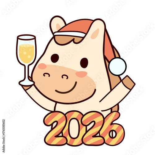 Cheerful cartoon horse celebrating New Year 2026