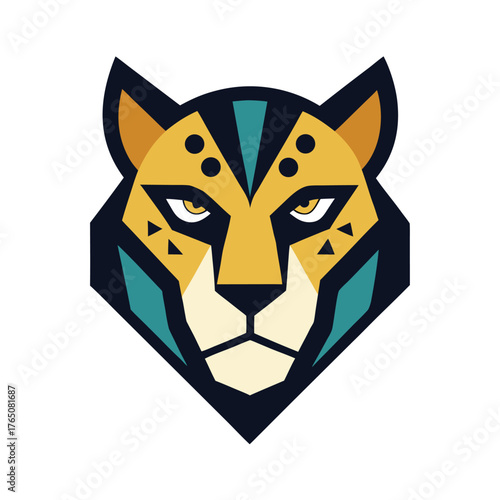 Flat Color Leopard Head Logo Stylish Geometric Vector