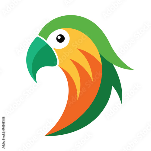 Flat Color Parrot Head Logo Tropical Colorful Minimal