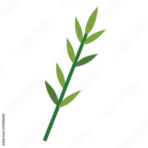 Simple Bamboo Branch With Leaves Flat Color Style