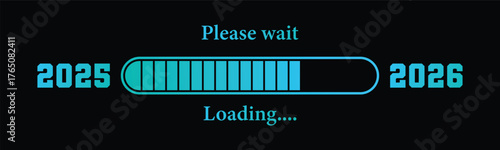 loading screen displaying the year 2026. New year 2026 loading background vector illustration. Happy new year design element. Happy new year wish loading bar banner design. greeting and new year 2026 