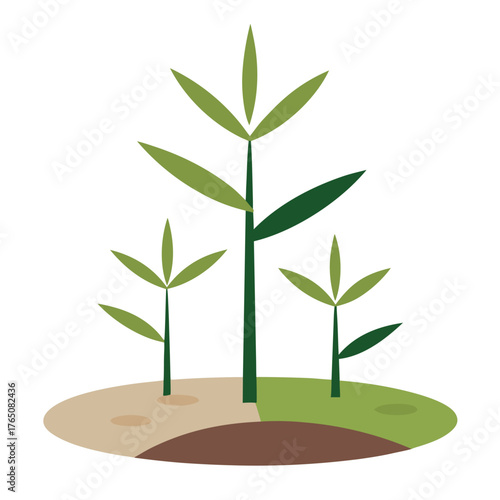 Zen Garden Bamboo Leaves Flat Minimal Vector Art