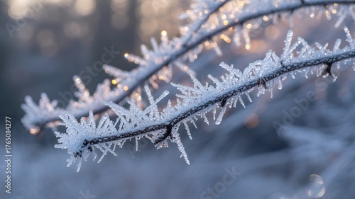Wallpaper Mural Close-up view of delicate frost crystals covering a tree branch. Torontodigital.ca