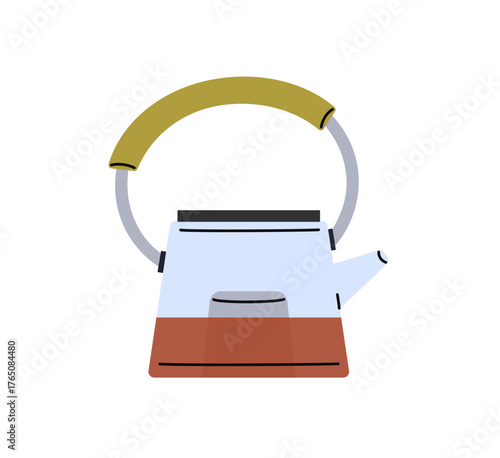 Transparent kettle, coffeepot for making coffee. Tea infuser for preparing herbal drinks. Modern teapot to boil water. Glass pot to brew hot beverages. Flat isolated vector illustration on white