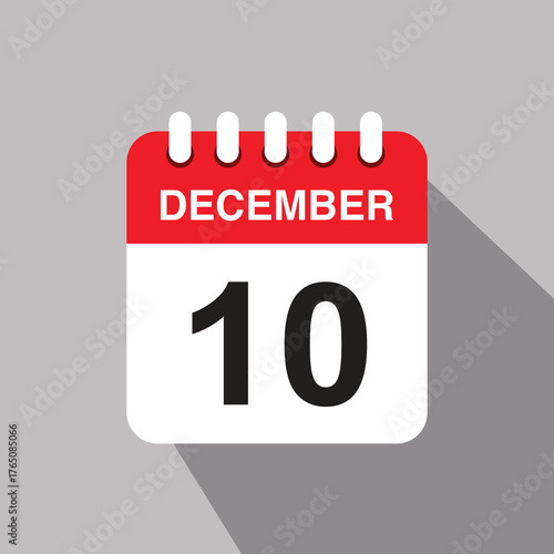 10 december calendar date icon. vector illustration with shadow design