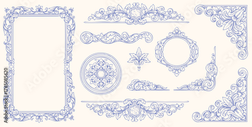 Vintage Baroque Victorian frame border, frame flower pattern vector floral engraved scroll ornament leaf retro decorative design. filigree calligraphic heraldic shield swirl
