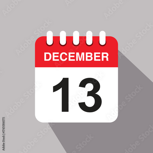 13 december calendar date icon. vector illustration with shadow design