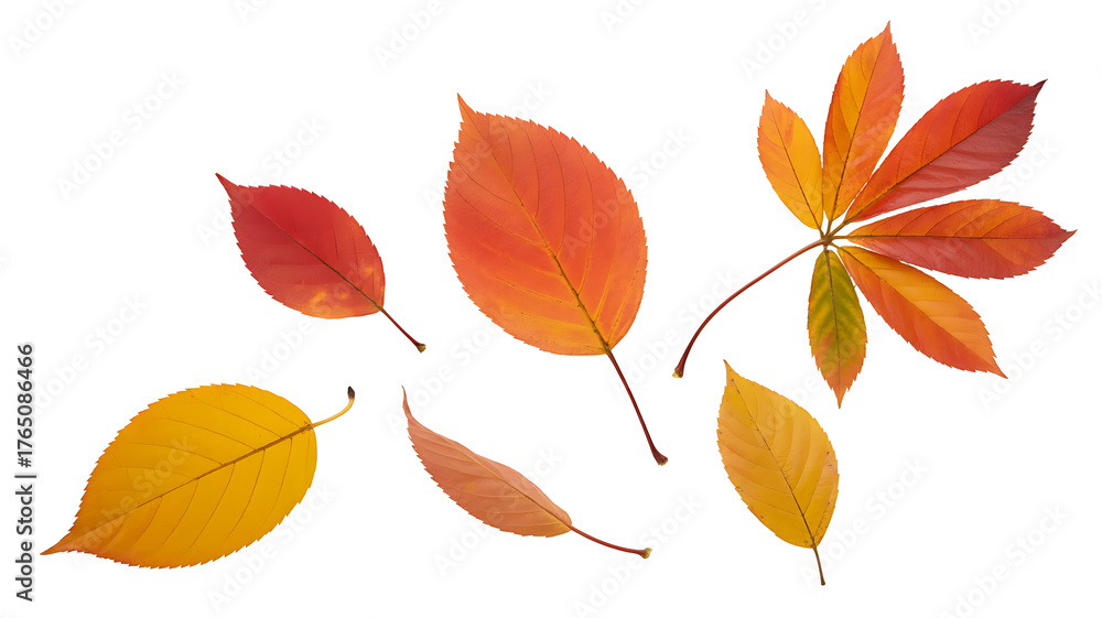 Obraz premium Vibrant autumn leaves in warm hues of red, orange, and yellow, showcasing seasonal beauty.