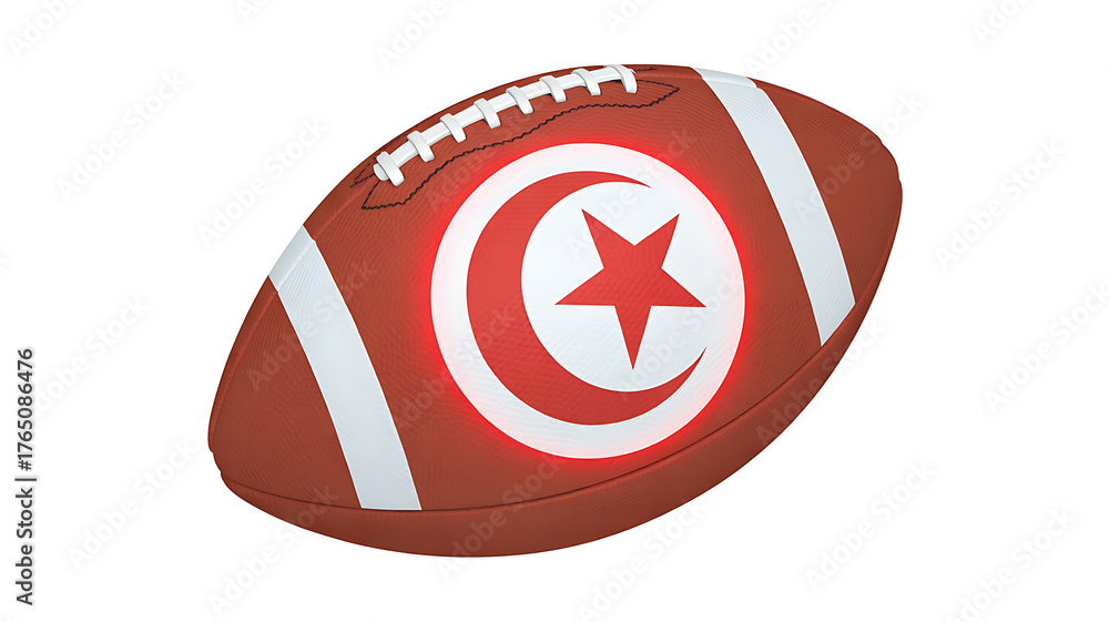 Fototapeta premium Brown football with a flag design featuring a crescent moon and star emblem.