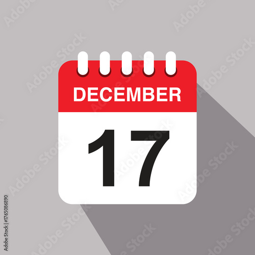 17 december calendar date icon. vector illustration with shadow design
