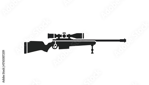 Modern precision long-range rifle with an attached optical scope and a stable bipod, depicted as a clear and sharp silhouette graphic ideal for tactical or sport shooting concepts