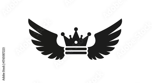 Elegant Black Silhouette of a Crown Adorned with Majestic Wings, Symbolizing Royalty, Power, and Ascent, Perfect for Branding and Design Projects