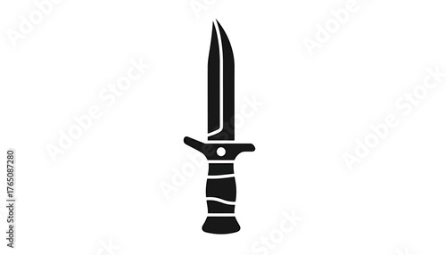 Close-up of a sleek, tactical knife with a sharp blade and detailed handle, presented against a clean white background, emphasizing its design and utility