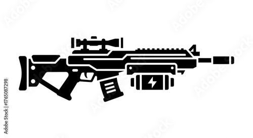 Modern Sniper Rifle Icon Vector Illustration of a High-Tech Weapon with Scope and Battery Pack
