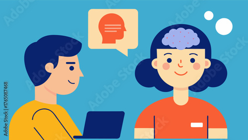 A New Perspective Interviewing a person with a brain injury and documenting their transformation in outlook and personality showing the brains ability to adapt and heal.. Vector illustration