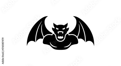 Powerful dark silhouette of a mythical winged beast, reminiscent of a guardian creature or a fantasy monster, ideal for gothic-themed designs and spooky projects