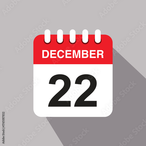 22 december calendar date icon. vector illustration with shadow design