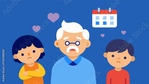 A grandparent forgetting important dates or events in their grandchilds life causing disappointment and hurt feelings.. Vector illustration