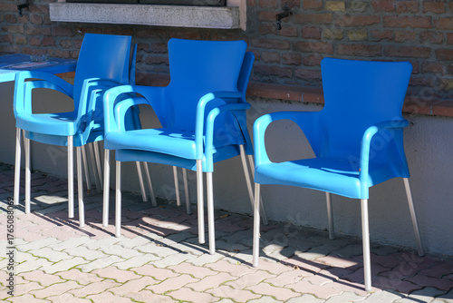 blue chairs in a cafe