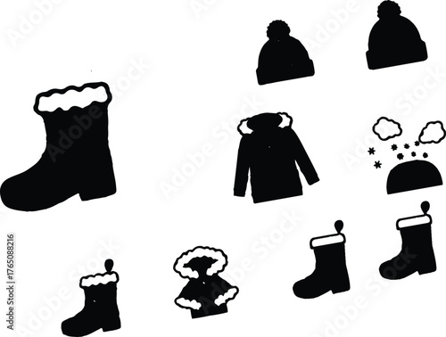 a focus on winter fashion or outdoor activities. The silhouettes allow viewers to recognize the styles without the distraction of color, emphasizing their shapes and designs.