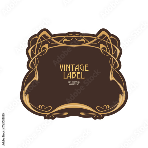 Decorative flowers and leaves in art nouveau style, vintage, old, retro style. Border, frame, template for product label, cosmetic packaging. Easy to edit. Vector illustration.