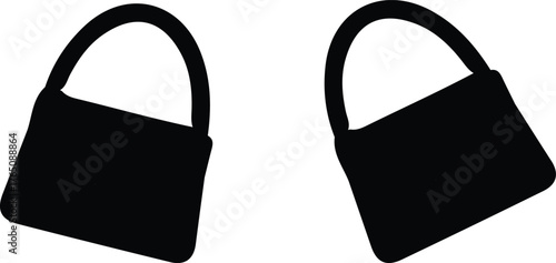 The image you described showcases two identical black purse icons that are slightly tilted in opposite directions. This design choice creates a sense of balance and symmetry, while also adding visual 