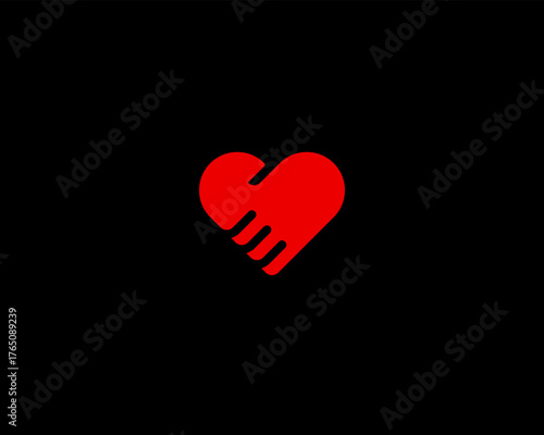 Red heart from human hands logo. Creative handshake deal flat sign. Vector illustration.