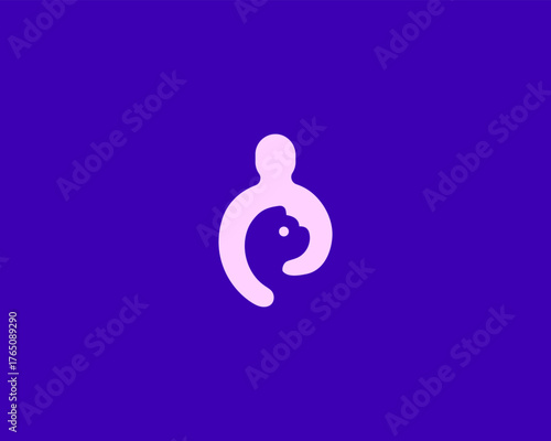 Abstract person and cat negative space logo. Cute kitty sign. Universal grooming pet shelter vet clinic vector logotype.