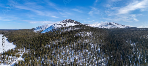 Aerial view to fells in Finland's Lapland near Ylläs