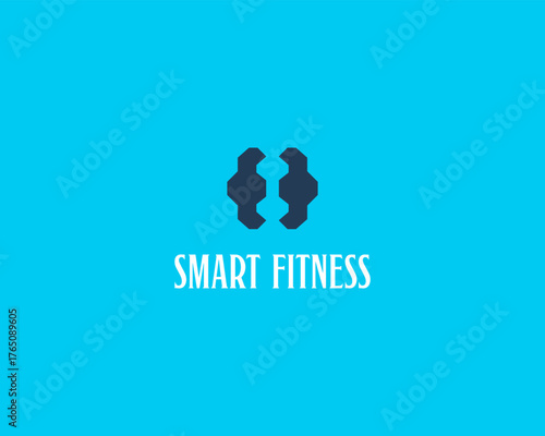 Abstract brain and dumbbell logo. Gym vector logotype. Smart fitness minimalistic sign.