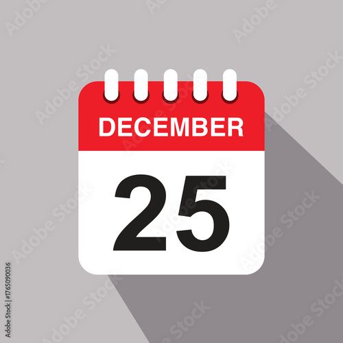 25 december calendar date icon. vector illustration with shadow design