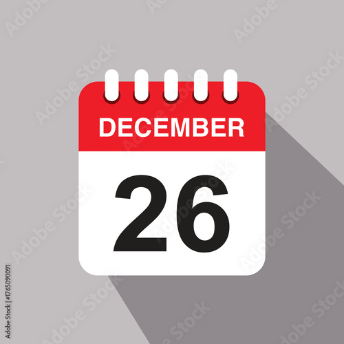26 december calendar date icon. vector illustration with shadow design