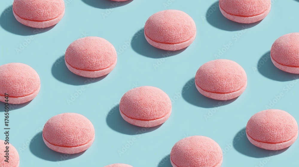 Fototapeta premium Delightful pink mochi ice cream treats on light blue background