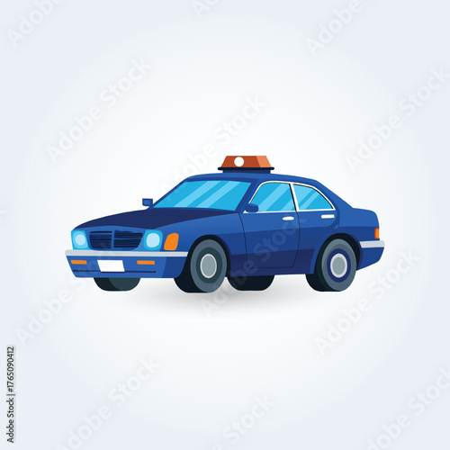 An illustration of a police blue car side pose