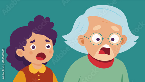 A grandparent getting lost while out with their grandchild causing panic and fear for both.. Vector illustration