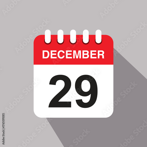 29 december calendar date icon. vector illustration with shadow design