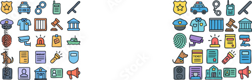 Law Enforcement and Justice Icons Set.