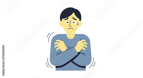 Illustration of a shivering man expressing cold or experiencing anxiety
