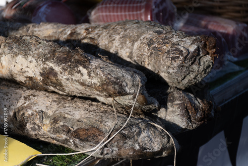 Wallpaper Mural Filetto erborinato Italian beef fillet prepared with blue cheese erborinato, with spicy, creamy flavour and  notes due to type of cheese and terroir on market in Gorgonzola, Italy Torontodigital.ca