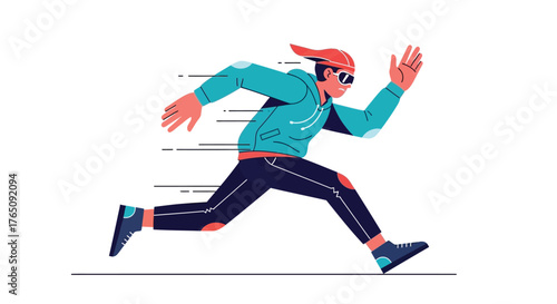 Dynamic Cartoon Illustration of a Running Man in Motion and Acceleration