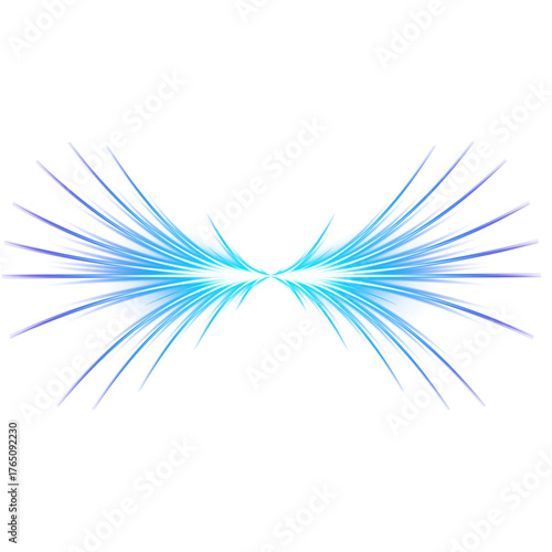 Blue wing-like symmetrical burst effect on transparent background
