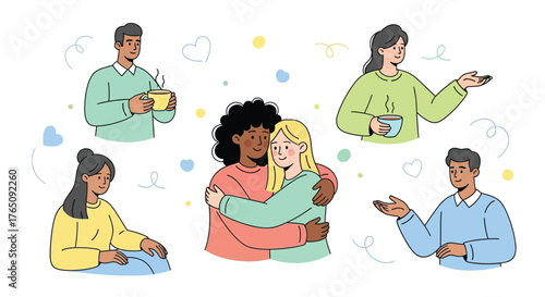 Diverse group of people in social connection, friendship and community