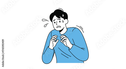 Expressive illustration of a frightened man, portraying anxiety and fear