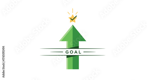 Illustrated green arrow pointing upwards towards successful objective