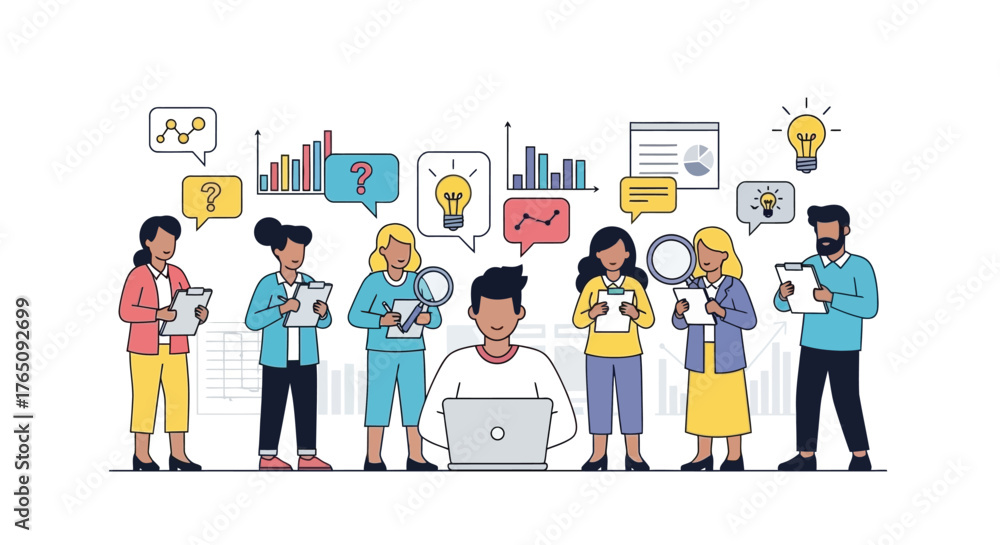 Obraz premium Collaborative diverse team analyzing data for business intelligence solutions