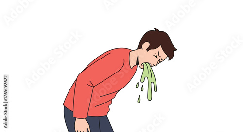 Sick man vomitting green liquid, health condition, illness situation