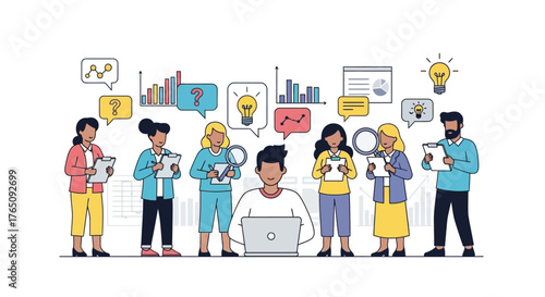 Collaborative diverse team analyzing data for business intelligence solutions