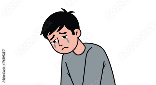 Illustration depicting a boy overwhelmed by sadness and shedding tears