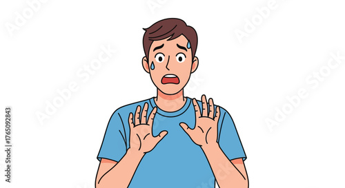 Animated cartoon character depicting fear with raised hands expression